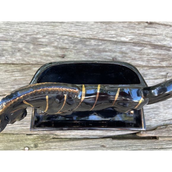 Vintage MCM Redware Tilso Planter Vase Zebra Gold Black - Picture 15 of 15